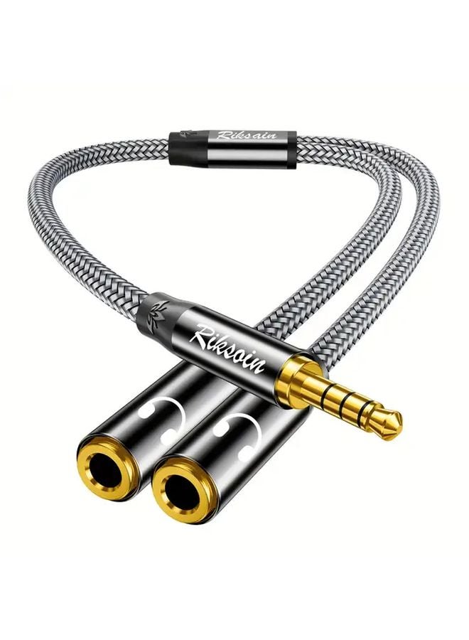 RIKSOIN 3 5mm TRRS Y Splitter Audio Cable 0 8m Male to Dual Female Adapter for Headphones Speakers Phone PC Laptop Tablet - Image 1